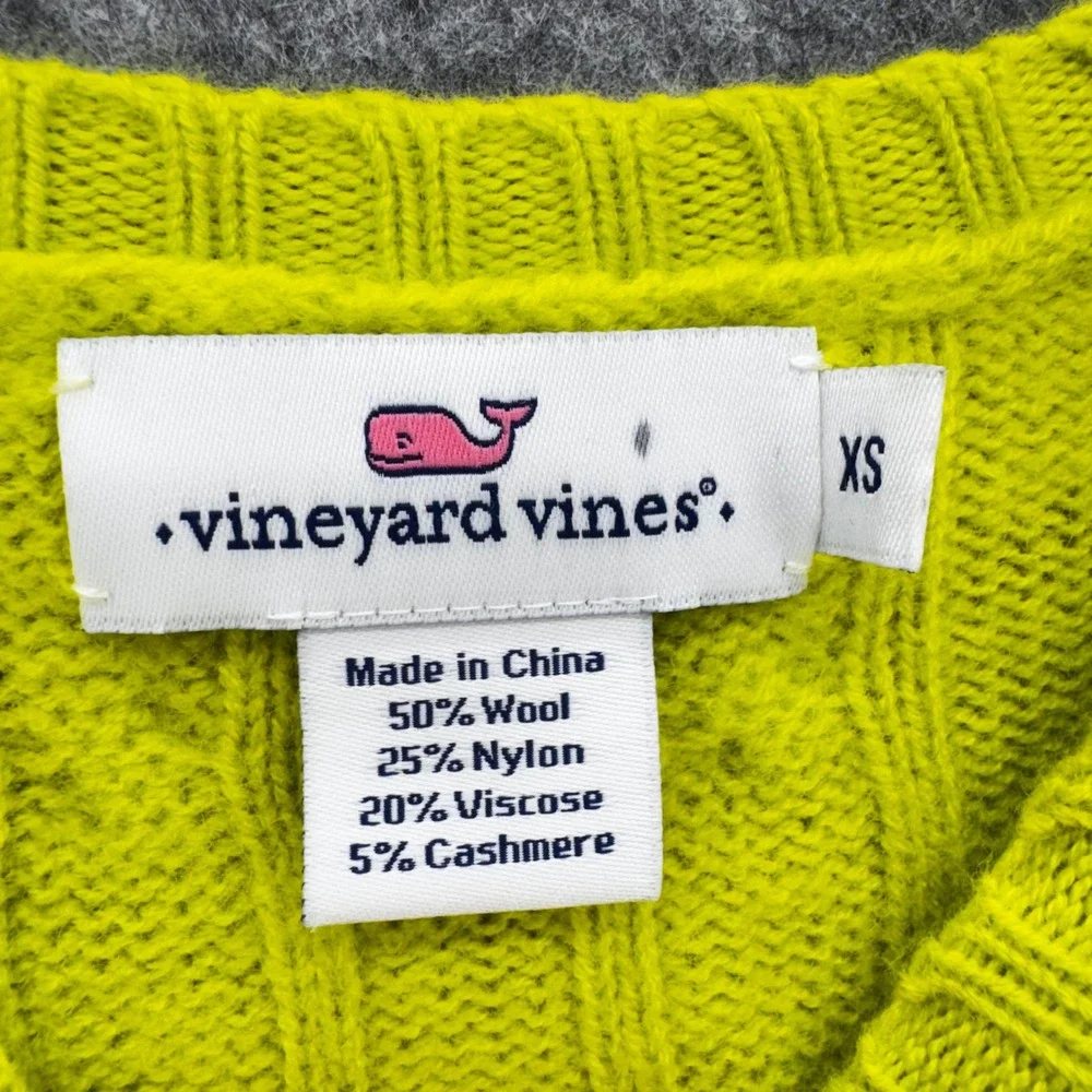 Vineyard Vines Women Cable Knit Sweater Size XS Bright Lime‎ Wool Cashmere Blend - Picture 2 of 7